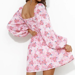 Vestido de Mujer de Manga Larga, Estilo Moderno, Mini, Sexy, Casual, Tejido, con Estampado Digital, Ecológico, Cintura Natural, Estampado Floral Rosa - Product Image 3