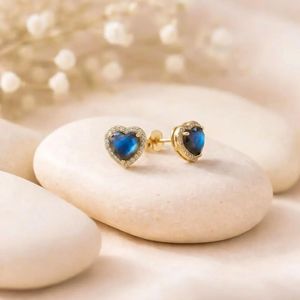 Labradorite Heart <b>Stud</b> <b>Earrings</b> <b>Blue</b> Flash Gemstone Jewelry Minimalist Gold Filled Heart <b>Earrings</b> Romantic Gift for Her 18K Gold - Product Image 2