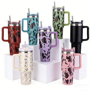 Vaso Térmico de Viaje de 40 oz con Diseño de Leopardo, Antiderrames, Doble Pared, para Bebidas Frías, con Asa, Logotipo de 30 oz, Color Morado y Rojo Tie Dye - Product Image 1