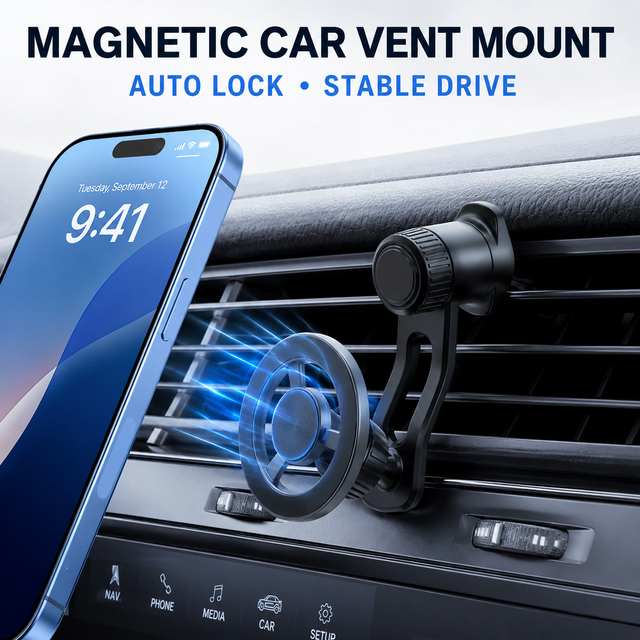 Extended Arm Magnetic Suction Cup Car Phone Mount Stable Twist-Lock Hollow Adjustable Holder 360 Degree Rotation MagSafe