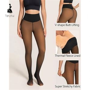 Collants thermiques épais pour femmes, taille haute, doublés de polaire, effet transparent - Product Image 3