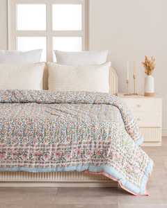 Couvre-lit réversible en coton floral imprimé à la main, couette d'été douce, jeté de lit, décoration style ferme - Product Image 3