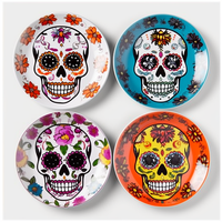 Plato de Cerámica con Diseño Floral de Calavera Mexicana