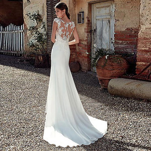 Gaun Pengantin Putri Duyung Bergaya dengan Aplikasi Renda Klasik Vintage Siluet Putri Rok Panjang Motif Bunga Busana Pengantin Modis - Product Image 3