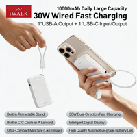 Mini batería externa de moda 2026 con llavero, 10000mAh, carga rápida de 30W, cargador portátil para teléfono con cable y soporte para teléfono