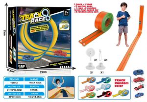 Pista di auto da corsa flessibile per bambini giocattolo con ventose compatibili con il Diecast 1:64 auto arrotola pista portatile - Product Image 3