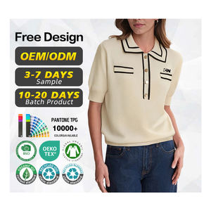 Pull en coton à col rond pour femme, élégant, avec bordure contrastée, fabriqué dans une usine certifiée GRS, logo personnalisé, pour le printemps et l'été - Product Image 1