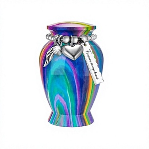 Urna de cremación colorida con dije de corazón plateado y etiqueta 'Para siempre en mi corazón', recuerdo conmemorativo para adultos, urna de cremación para cenizas humanas. - Product Image 1