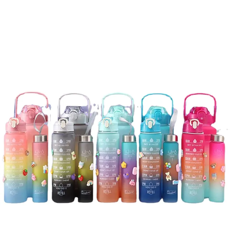 wanyueji Factory 3 Pc Direct Drinking Plastic Sport BPA Free Fitness Water Bottles Set Motivational With portable water bottle