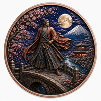 Pièces de monnaie en cuivre à haute relief 5 oz .999 Cuivre pur Rond Samouraï Mont Fuji Pièces de monnaie en cuivre avec impression UV colorée