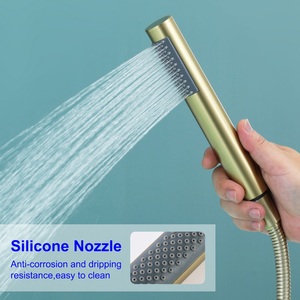 Juego de grifos dorados de latón macizo con pulverizador de ducha de mano, bañera independiente, montaje en el suelo, grifo de pie - Product Image 3