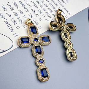 Boho Large 18k Gold Plated Cubic Zircobia Diamond Crystal CZ Cross Pendants Religious <strong>Jewelry</strong> <strong>Supplies</strong> - Product Image 2