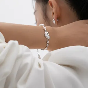 Trendy 925 Sterling Silver Bracelets Jewelry 6mm Freshwater Pearls Beads Opal Heart Charm Bracelet