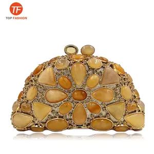 Pabrik Grosir Crystal Rhinestone Clutch Malam Casing untuk Pesta Opal Diamond Lady Clutch Dompet