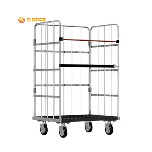 Chariot mobile personnalisé pliant de cage de palette de petit pain de fil métallique d'entrepôt de logistique de stockage avec le couvercle