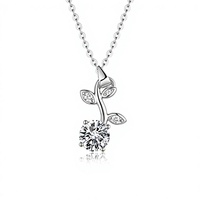Collier pendentif pour femme en argent S925, motif branche et feuille naturels, chaîne en bambou, pierre centrale, style sportif, article le plus vendu