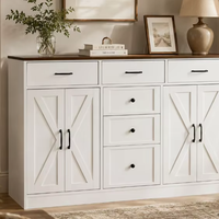Farmhaus-Sideboard in Weiß mit 6 Schubladen und Scheunentüren, Holz-Aufbewahrungsschrank für Küche, Esszimmer und Wohnzimmer