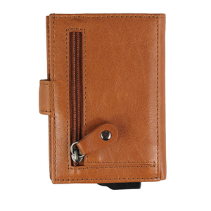 Genuine Leather Card Holder <b>Men</b> Short <b>Wallet</b> Aluminum <b>RFID</b> Blocking Multi-Card Position Snap Closure Minimalist Style - Product Image 6
