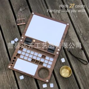 Boîte à peinture en bois massif, palette d'aquarelle 27 couleurs pour enfants, ensemble artistique pour utilisation sur bureau - Product Image 1