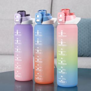 Hot Sell Water <b>Bottle</b>, <b>Straw</b> Time Marker Gradient Plastic Water Leakproof <b>Bottle</b> Sports Portable Water <b>Bottle</b> 1000ml/ - Product Image 3