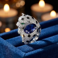 Anneaux en argent sterling 925 de marque célèbre, motif léopard, grand saphir bleu, zircone, anneaux classiques pour femmes, bijoux