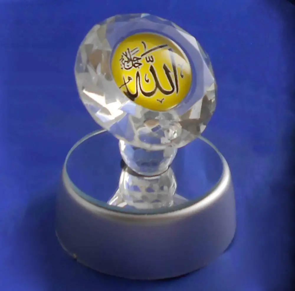 Kristal Islam Allah Berlian Pemberat Kertas, Hadiah Muslim Kristal Religius Berlian Bomboniere dengan Lampu Led