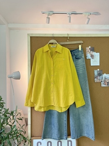 Chemise en lin ample décontractée pour femme, printemps-été, blanc, bleu, jaune, rouge, L451, avec poche brodée de lettres basiques - Product Image 2