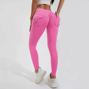 Leggings de Yoga JY de Cintura Alta con Bolsillos, Pantalones Deportivos con Efecto Levanta Glúteos para <span class=keywords><strong>Mujer</strong></span>, de Nailon y Spandex, para Gimnasio, Fitness y Entrenamiento - Product Image 3