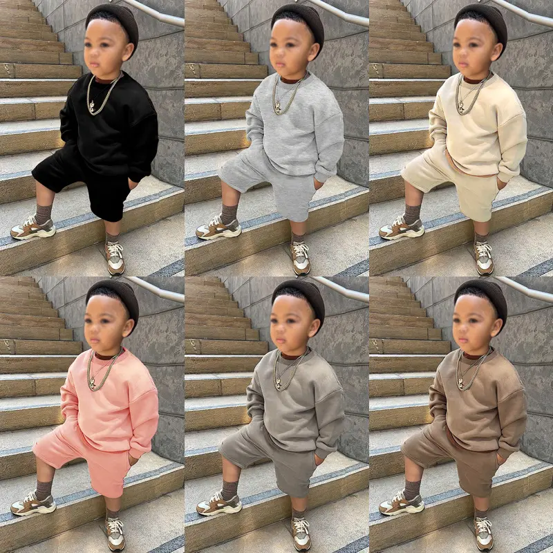 Kinder Blank Sweatshirt Pullover Jungen Sweatshirts Shorts Trainings anzüge Sweat suit 2 Pcs Sets