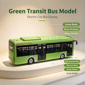 Modellino in Scala di Autobus Urbano Blu, Replica in Plastica ABS di Veicolo per Trasporto Pubblico, Finestrini Neri, Porte Gialle, Attrezzatura sul Tetto, Base Espositiva - Product Image 4