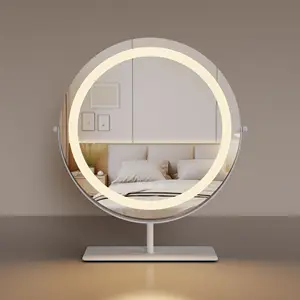 Espelho de maquiagem para mesa redonda portátil de fabricante personalizado com luzes LED para maquiagem de mesa