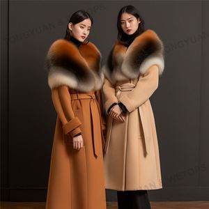 Produttori di <span class=keywords><strong>abbigliamento</strong></span> personalizzato cappotto in lana a doppia faccia con collo in pelliccia di volpe con cintura da donna con polsini in peluche giacca in vera pelliccia da donna - Product Image 4