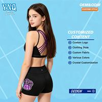 Service OEM de Gros Personnalisé : Soutiens-gorge et Shorts de Cheerleading en Tissu Métallique Sublimé avec Poudre d'Oignon Dorée AB Diamond