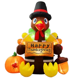6FT 72inch Vivid Turkey Inflatable Thanksgiving Day Turkey Decoration Yard Decor Outdoor Indoor with Colorful LED Lights