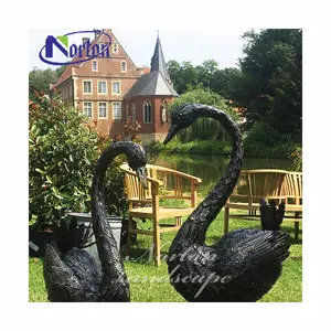 Özel açık bronz jardin heykeli bir çift bronz metal kuğu kuş heykelleri heykel