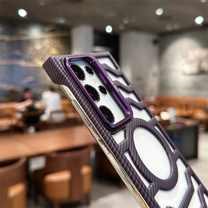 Custodia per telefono magnetica di lusso in fibra di carbonio per Samsung Galaxy S25 S24 Ultra + Plus porta lenti senza cornice custodia antiurto - Product Image 4