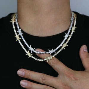 Cool Rock Punk Hip Hop joyería <span class=keywords><strong>de</strong></span> los hombres Micro pavimentación recta tirar alambre <span class=keywords><strong>de</strong></span> púas encanto y cadena <span class=keywords><strong>de</strong></span> tenis <span class=keywords><strong>de</strong></span> tracción recta collar <span class=keywords><strong>de</strong></span> los hombres - Product Image 4