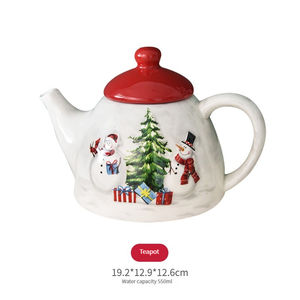 Service de table de Noël nordique champêtre avec bonhomme de neige, tasse, assiette et bol en céramique gaufrée pour thé, riz ou salade, style occidental - Product Image 6