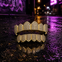 Grillz Iced Out, ensemble supérieur et inférieur, plaqué or, micro-pavé de zircone cubique, capuchons dentaires Hip Hop pour hommes, femmes et rappeurs