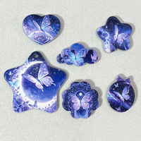Pendentif perle lumineux double face gaufré ciel étoilé rose papillon, accessoires pour pot de fleurs, matériel de bijouterie DIY fait main en gros