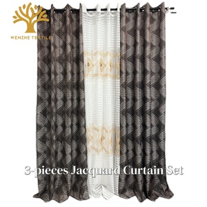 Lot de 3 rideaux jacquard à œillets, prêts à poser, occultants, modernes, économiques, pour petites pièces tropicales - Product Image 1