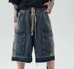 Wide-leg <strong>Drawstring</strong> Wash Short Denim <strong>Jeans</strong> Ripped Done up Straight <strong>Jean</strong> Shorts Custom Denim Shorts Men's Jogger Short <strong>Jeans</strong> - Product Image 3