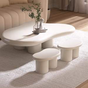 <span class=keywords><strong>Table</strong></span> basse minimaliste italienne en bois style crème avec plateau en marbre et tiroir, design moderne en forme de nuage de style français pour salon - Product Image 6