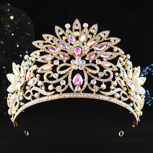 Couronne de <span class=keywords><strong>mariage</strong></span> baroque, diadème royal en filigrane doré pour mariée, costume, photographie, bal de promo, gala, serre-têtes couronnes vertes et colorées - Product Image 2