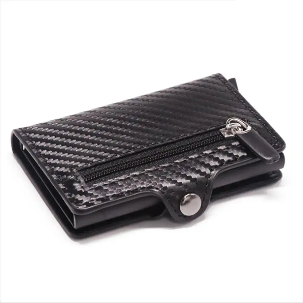 New zipper multifunctional RFID anti-scanning card carbon fiber pattern card holder slim credit card case pop up wallet for men