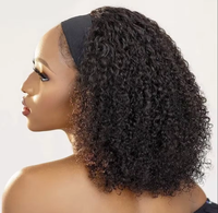Perruque Bandeau Cheveux Crépus Frisés Cheveux Humains Remy Vierge Perruque Carrée Sans Colle Sans Adhésif pour Femmes Noires Cheveux Entièrement Faits à la Machine