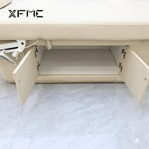 Lit facial beige de luxe pour salon de beauté Spa Lit de spa électrique à 2 moteurs Table de lit de <span class=keywords><strong>massage</strong></span> Télécommande haut et bas avec rangement - Product Image 3