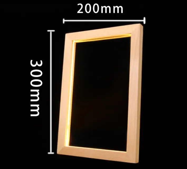 Beech Wood Photo Frame LED Night Light Base with Customized Sizes 230x170mm 200x260mm etc. Fitting 2mm to 10mm thick acrylic