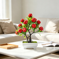 Kunstmatige rode fruitboom in pot, kunstplant met groene bladeren voor thuisdecoratie, tafeldecoratie, groothandel