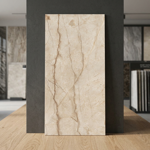 Carreaux de sol et de mur en porcelaine émaillée effet travertin, aspect béton, 600x1200mm, gravure dorée - Product Image 2